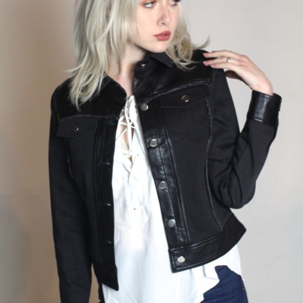 Black Denim and Pleather Jacket